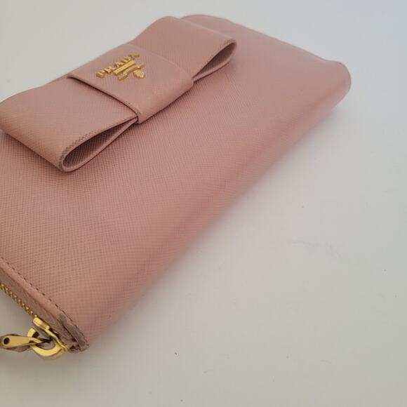 PRADA Saffiano Fiocco Orchidea Wallet Clutch Large Light Pink Zip Around Bow Box - Picture 13 of 13